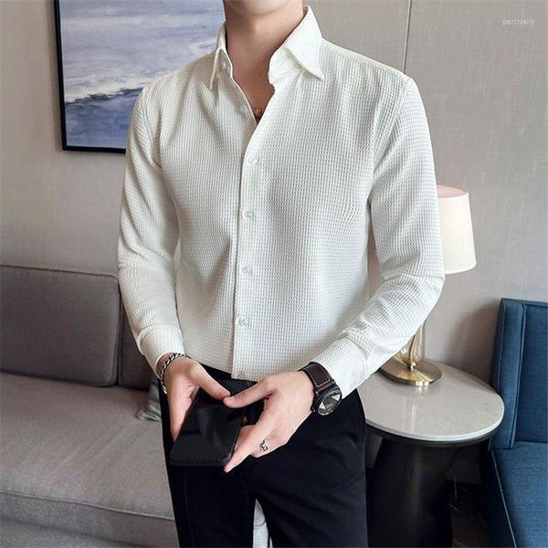 Camisas de vestido masculinas 2023 homens Menina Autumn Solid Solid Manga Camisa Roupas Slim Fit Casual Male formal desgaste blusa P160