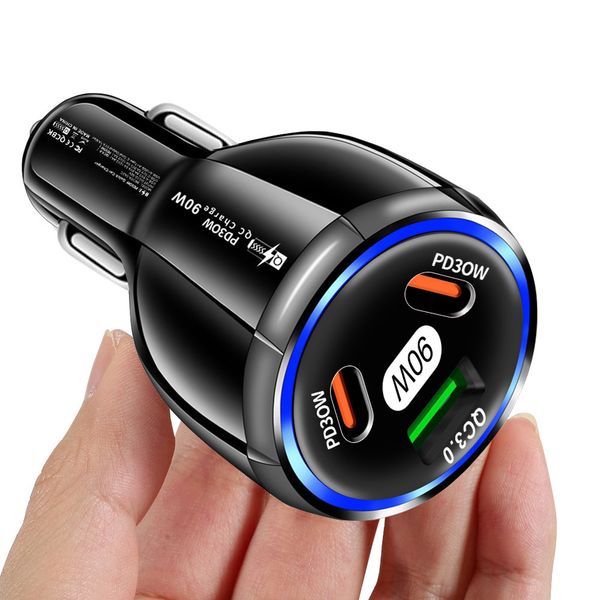 90W USB CAR Charger Fast Зарядка 3 порта автомобильного телефона Адаптер быстрого зарядного устройства для iPhone 11 12 13 14 Pro Xiaomi Samsung Huawei с пакетными коробками