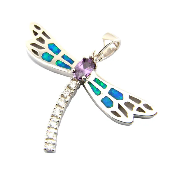 Nuovi gioielli in opale blu con pietra cz; ciondolo con opale messicano Collana Dragonfly