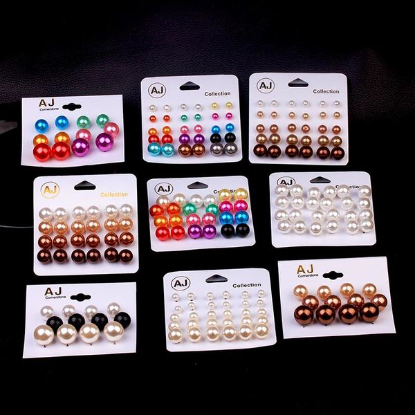 Ohrstecker, 6/12 Paare/Paket, modische einfache Perle für Frauen, bunte runde Kugel, exquisite Ohr-Ohrring-Sets, Hochzeitsschmuck