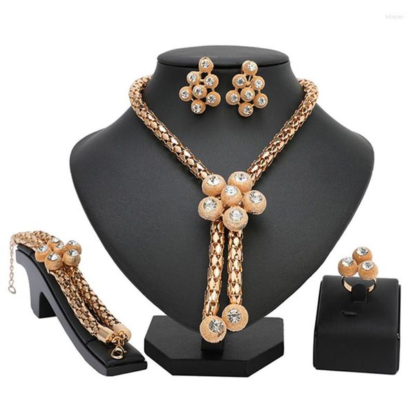 Brincos de colar Set Longqu Jewelry Women Women Dubai Gold Bracelet Ring Anel de alta qualidade Acessórios de joias por atacado
