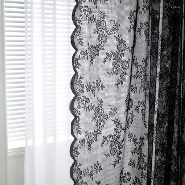 Vorhang aus schwarzem Tüll mit floraler Spitze, durchsichtig, für Wohnzimmer, modern, romantisch, zart gewebt, bestickt, für Küche, Fenster, Behandlung, Luxus