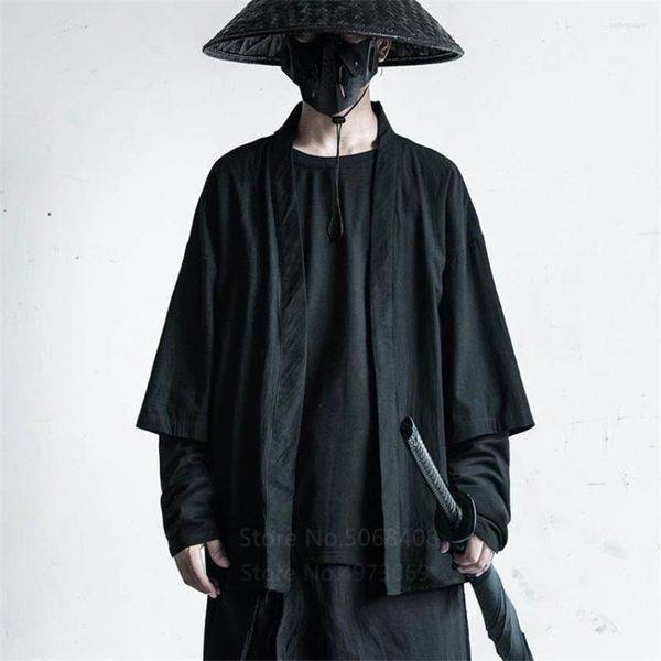 Ethnische Kleidung, japanischer Stil, Haori-Männer, traditionelle Kimono-Strickjacke, schwarzer Mantel, Jacke, Japan, Harajuku, Herbst, Samurai-Mode, Cosplay