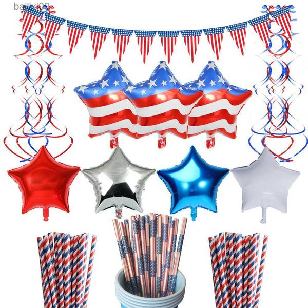 Decorazione per feste Amawill Festa dell'Indipendenza americana Stelle e strisce Palloncini foil 4 luglio Spiral Hanging Swirl Pendant Decorazioni a spirale T230522