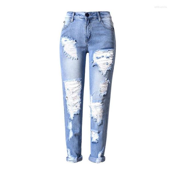 Jeans da donna Big Hole Donna Moda Donna Pantaloni in denim di cotone elasticizzato Donna strappato skinny per donna 1574