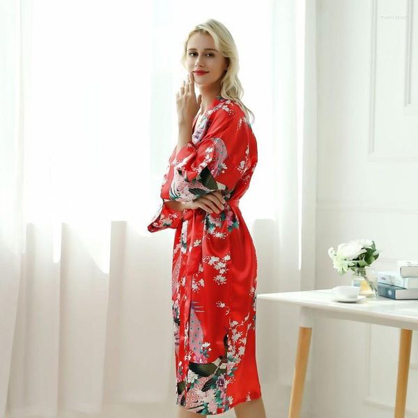 Indumenti da notte da donna Sexy da donna Abito lungo Pigiama Fiori retrò Matrimonio Sposa Damigella d'onore Vestaglia Rayon Kimono Accappatoio Cinturino allacciato Notte