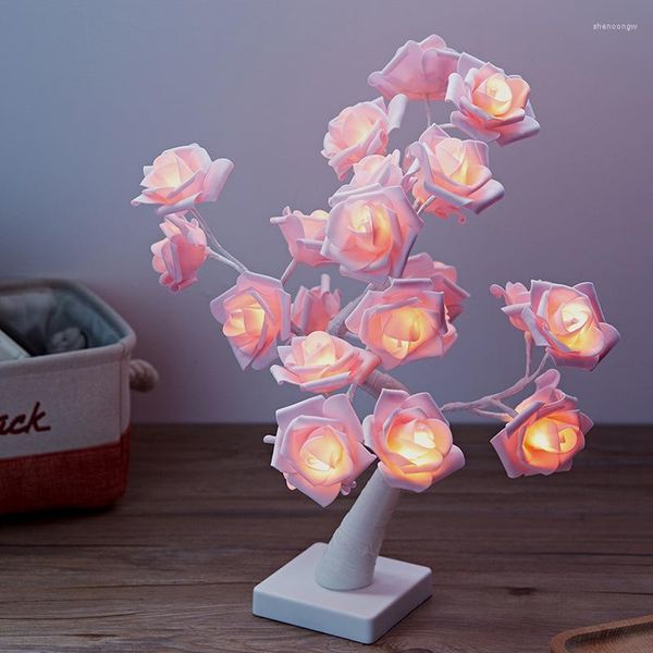 Lâmpadas de mesa LED LED White rosa rosa flor de cabeceira de cama noite lâmpada leve decoração de casa