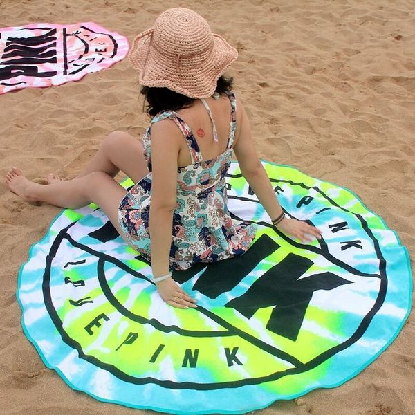 LOVE PINK Telo da bagno rotondo Assorbimento d'acqua Mare Spiaggia Prendere il sole Nuotata Bagno Microfibra Alta qualità 150 cm 340 g