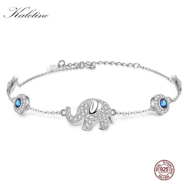Bangle Kaletine sorte elefante mal olho pulseiras para mulheres 925 prata esterlina pedras azuis cristal homens pulseiras 2018 jóias artesanais