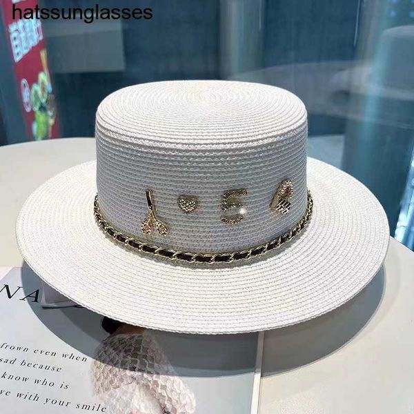 INS cappello a cilindro piatto alla moda con diamanti per le donne estate spiaggia vacanza sole cappello di paglia cappello di paglia rosso cappello da sole per bambini protezione solare