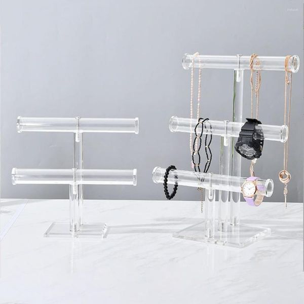 Portagioie Rack Base stabile Portaoggetti a più livelli Supporto per orologio da polso in acrilico Collana con barra a T Accessorio per espositore