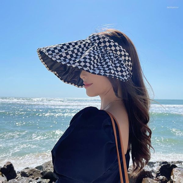 Cappelli a tesa larga Donna Sole Vuoto Top Visiere scozzesi estive Cap Gorros Ladies Outdoor Large Beach UV Protect Feminino Caps