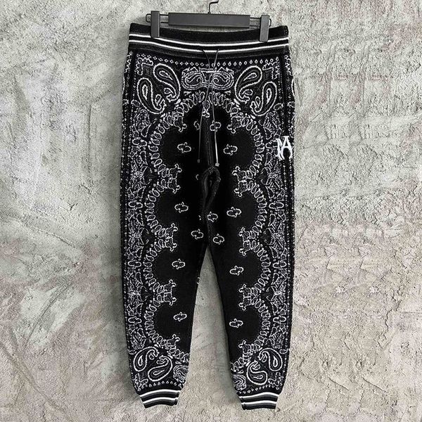 Calça masculina de alta qualidade bordada bordada vintage paisley impressão masculina cashmere malha de outono sweatpant clube de clube social 230520