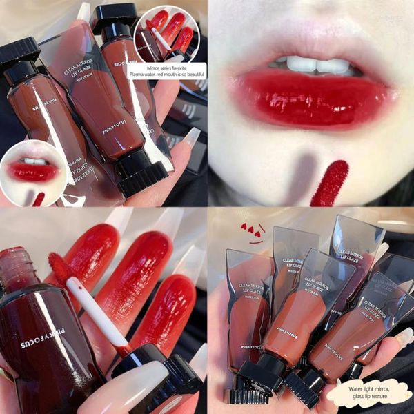 Brilho labial Black Mirror Glaze Copo antiaderente aquoso de longa duração Não é fácil de desbotar Batom líquido feminino Maquiagem para lábios sensuais