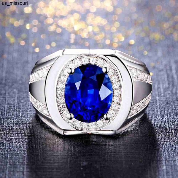 Anéis de banda Sapphire Gemtones Blue Crystal Rings For Men Mulheres Diamantes de Zircão Branco Color Prata de Prata Argent Jóias Bijoux Gifts J230522