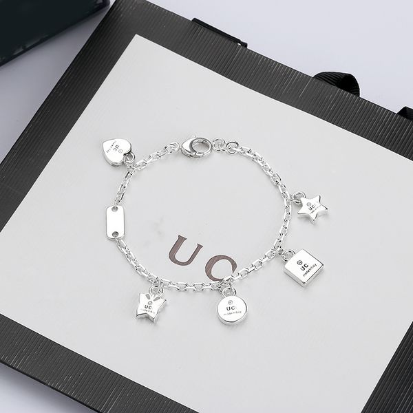 Bracciale con ciondolo di design Catena S925 Braccialetti con farfalla a forma di stella d'argento per uomo Donna Gioielli in acciaio inossidabile Regalo di San Valentino 11 stili senza scatola