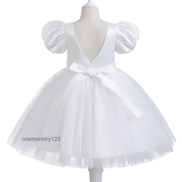 Твердое тюлевое платье принцессы для маленьких девочек, от 2 до 8 лет, детская дизайнерская юбка с пышными рукавами и бантом, платье с цветочным узором для девочек