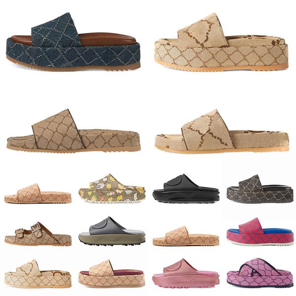 Lässige Mode, Sommer-Plattformen, bedruckt, bestickt, berühmte Slide-Flats, dicke Unterseite, Hausschuhe, braun, gelb, weiß, Sandalen, Leder, Eur: 36–45