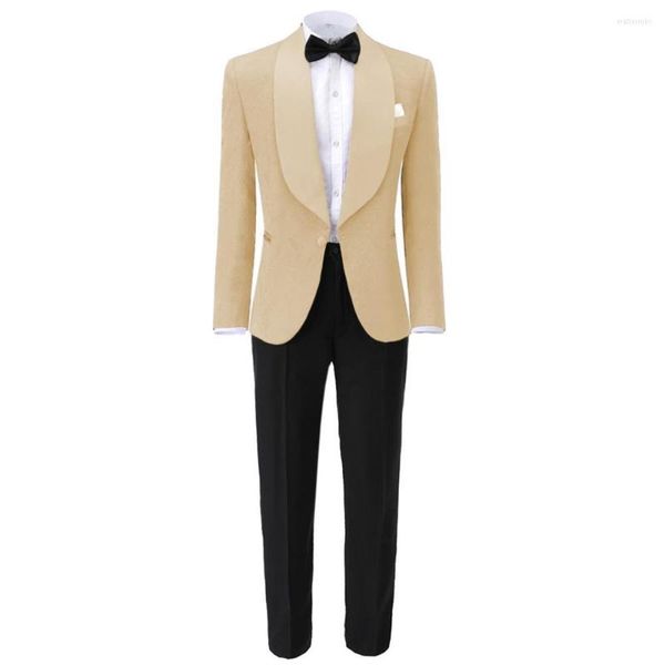 Abiti da uomo Uomini di alta qualità Scialle Risvolto Modello uomo Champagne Smoking dello sposo Matrimonio Groomsman 2 pezzi (Pantaloni giacca) E396