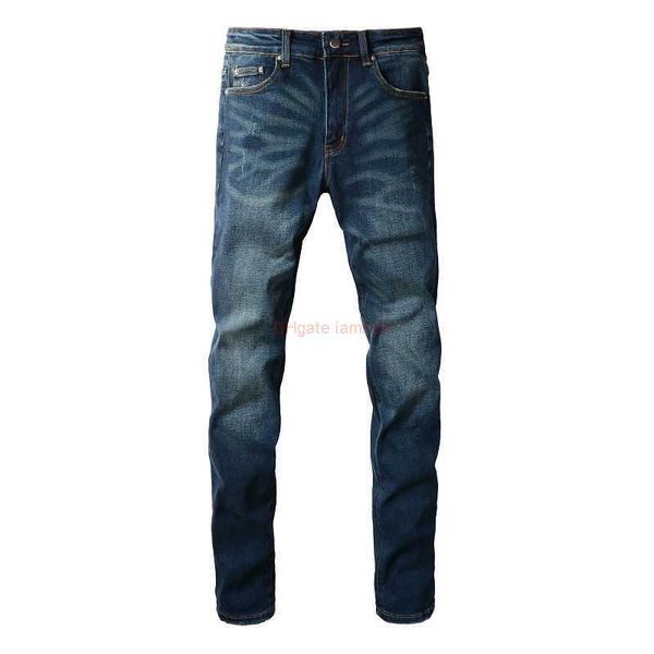 Designerkleidung Amires Jeans Denim-Hosen Wang Yibos Same Fog Amies Washed Blue Basic Vielseitige Slim-Fit-Jeans für Herren High Street SLP-Hosen Distressed Ripped S