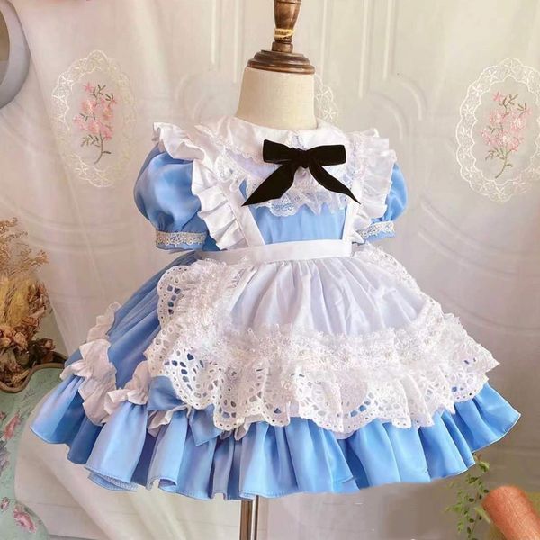 Mädchen Kleider 0 8Y Baby Mädchen Sommer Blau Alice Türkisch Vintage Lolita Prinzessin Ballkleid Kleid für Geburtstag Urlaub Casual Eid 230520
