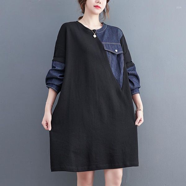 Casual Kleider Korea Stil Patchwork Baumwolle Denim Streetwear Fashion Mädchen Herbst Kleid Büro Dame Arbeit Chic Frauen Frühling