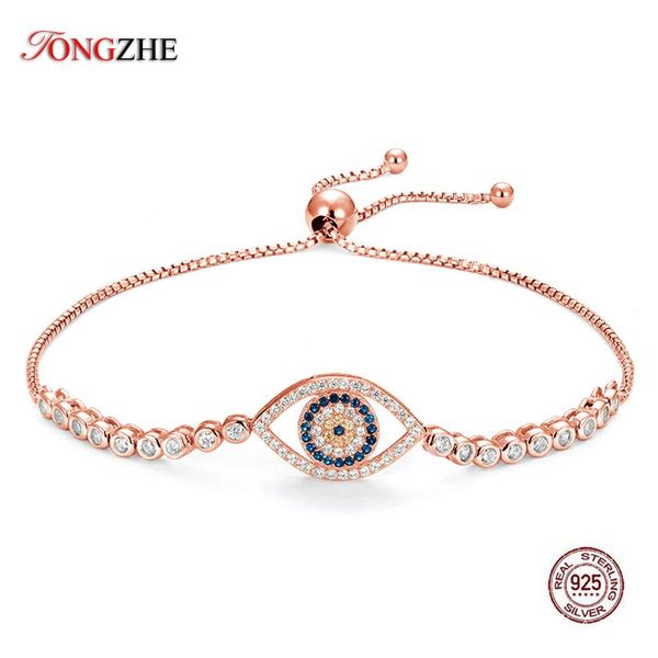 Pulseira 925 prata esterlina charme pulseiras para mulheres azul cz tênis mau olho pulseira rosa ouro jóias presentes para homens caixa corrente