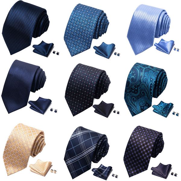 Commercio all'ingrosso Paisley Tie Fazzoletto Pocket Square Gemelli Set Abito da uomo d'affari Cravatta formale Cravatta Accessori da sposa per feste