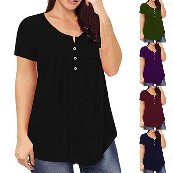 Blusas femininas sexy Boto de corte baixo V camisetas femininas plus size de verão de manga curta túnicas tópicas de escritório casual solto