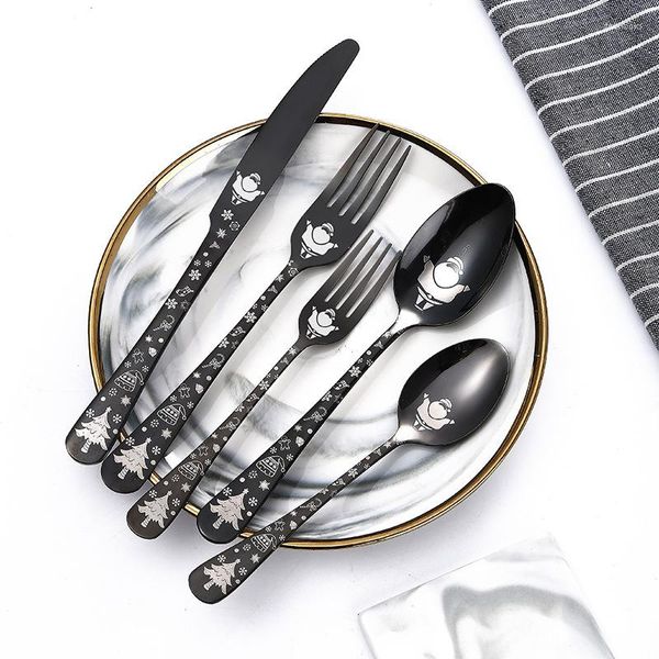 Geschirr Sets Geschirr Weihnachten Löffel Set Tisch El Besteck Geschirr Geschenk Küche Utensilien Tragbare Edelstahl Esszimmer