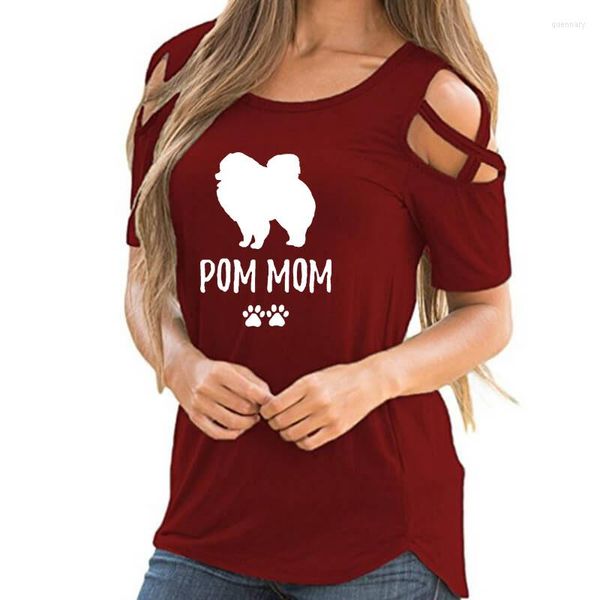 T-shirt da donna Pomerania mamma cane stampa donna t-shirt estate amante degli animali regalo croce off spalla maglietta casual femme top per donna