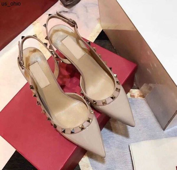 Sandalen Mode Sandalen Damen Pumps High Heels Schuhe Casual Designer Gold Matt Leder Nieten Spikes Slingback J230522