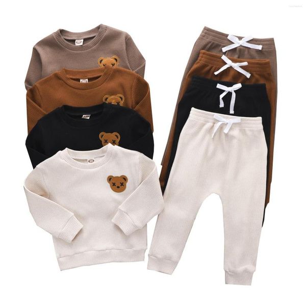 Комплекты одежды детская вышивка медведь осенняя одежда спортивная мод
