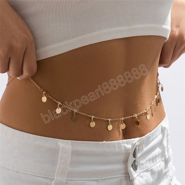 Sexy Tassel Tassel lantejão pingente de cintura Corrente da barriga Mulheres de verão Biquíni Rhinestone Harness Body Jewelry Festival Y2K Acessórios