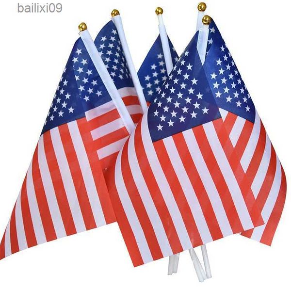 Decorazione per feste 10 pezzi Bandiere americane Bandiere per il giorno dell'indipendenza americana Cheer 4 luglio Festa nazionale degli Stati Uniti Decorazioni per feste Bandiere sventolanti a mano americane T230522