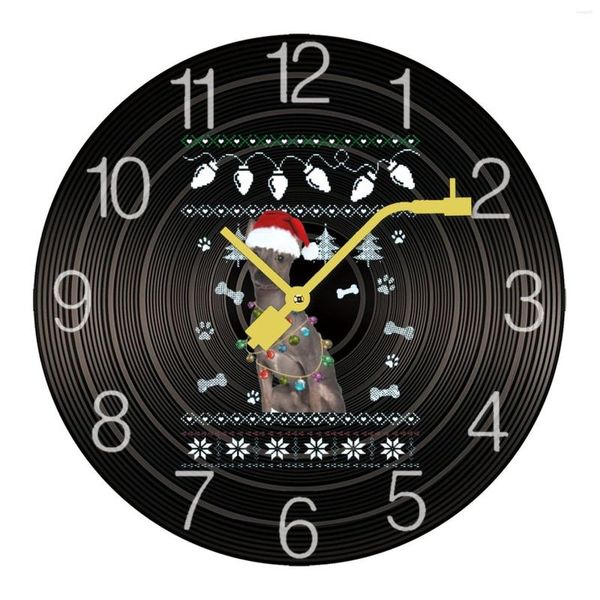 Orologi da parete Decorazioni per la casa Xoloitzcuintle Christmas Dog Light DIY Mute Record Orologio in legno Timer da ufficio Scherzo