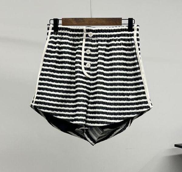 Damen Short New Fashion Clothing C Vintage gestreifte Shorts mit falscher Knopfleiste und elastischem Bund
