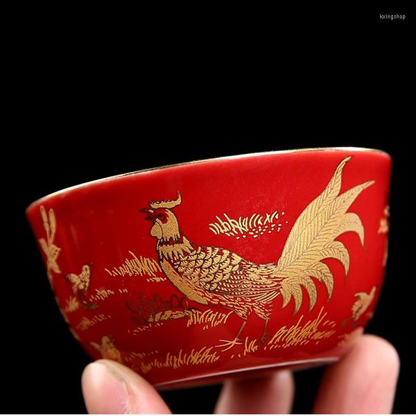 Tazze Piattini Tazza Ciotola Rossa Vintage Jingdezhen Puro Fatto A Mano Tè Antico Dipinto Blu Master Accessori Decorazioni Per La Casa