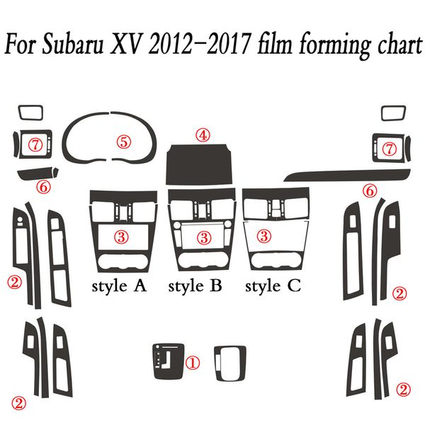 Per Subaru XV 2012-2017 Interni Pannello di Controllo Centrale Maniglia Della Porta 5D Adesivi In Fibra di Carbonio Decalcomanie Car styling Accessorie