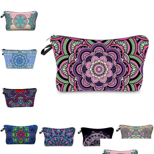 Borse portaoggetti Mandala Borsa cosmetica Boemia Stampa 3D Trucco Custodia da viaggio per donna Cerniera Organizzatore Drop Delivery Casa Giardino Housekee Organ Dh6Pt