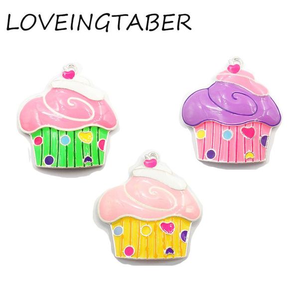 Kolyeler (Önce Renk Seçin) En yeni 42mm*40mm 10pcs /lot Tüm Emaye Silyel Renkli Cupcake kolye Çocuklar için Takı Yapımı