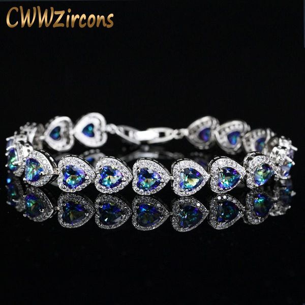 Bracciale CWWZircons Classico Splendido Mystic Luce Blu Cristallo Amore Bracciale a forma di cuore per le donne Matrimonio Regalo nuziale Gioielli CB173