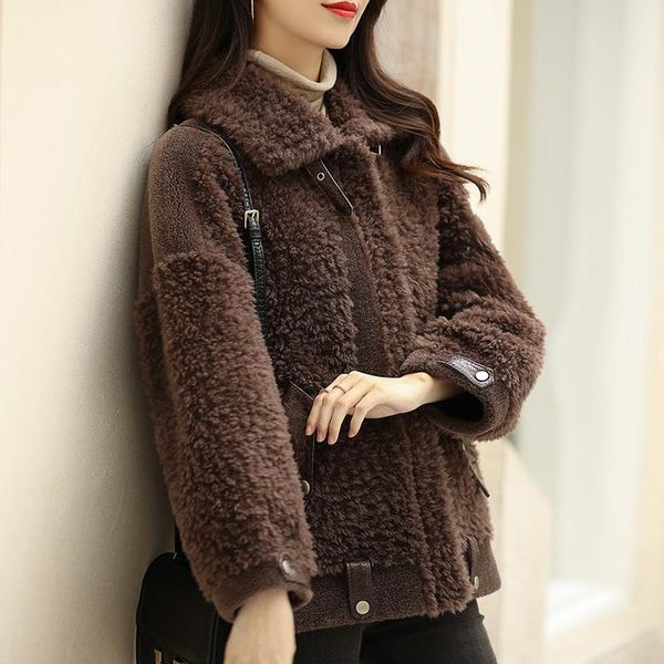 Frauenpelz Faux Frauen 2023 Herbst Winter Echte Schafe Lammfell Lamm Mantel Weibliche Mode Wolle Jacke Damen Verdicken Warme Oberbekleidung b55