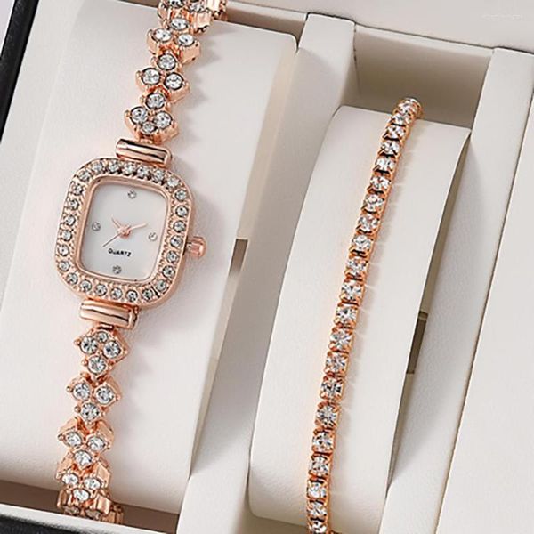 Orologi da polso Luxury Sparkle Orologio da polso da donna in acciaio Fashion Square Shell Face Design Orologi al quarzo da donna deluxe con diamanti