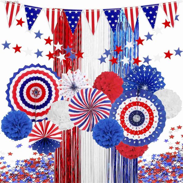 Party-Dekoration, amerikanische Flagge, Papierfächer, patriotisches Dekorationsset, Stern-Pull-Blumen-Vorhang für 4. Juli, amerikanischer Nationalfeiertag, Party-Dekoration T230522