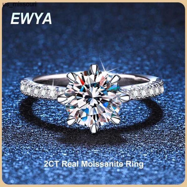 Кольца полосы Ewya Gra Сертифицировано 2CT Moissanite Diamond Ring For Women S925 Серебряное серебряное белое золото.