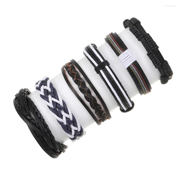 Pulseiras de charme 6 pcs/conjuntos jóias feitas artesanais tecer tecer pulseira de couro genuíno homem hombre de manguito vintage pulsera