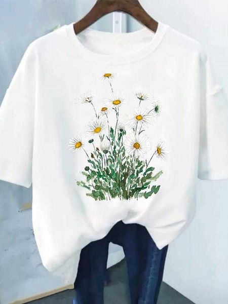 Imprimer femmes t-shirt marque fleur été mode plante tendance beau Style à manches courtes graphique t-shirt vêtements femmes vêtements T-shirts décontractés