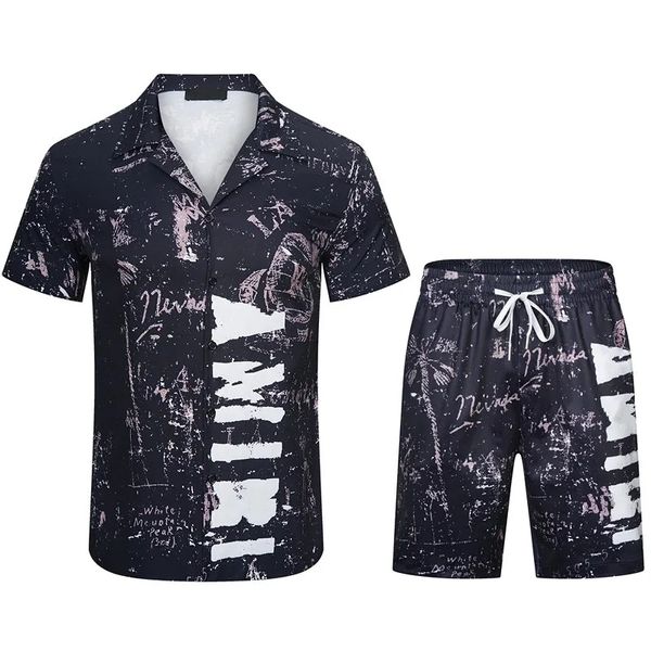 Мужской комплект из рубашки и шорт Amirs, новая летняя повседневная гавайская рубашка с принтом, короткие мужские комплекты костюмов с принтом, плюс повседневные спортивные костюмы, гавайская рубашка с коротким рукавом
