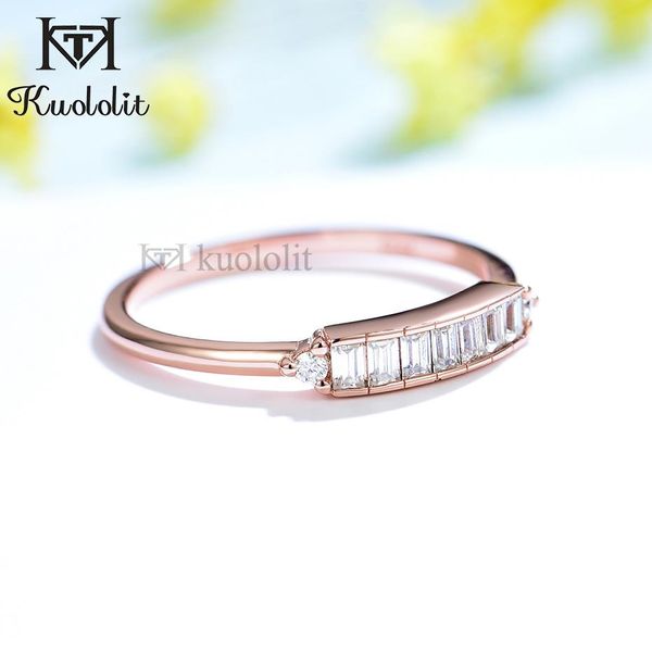 Anéis Kuolit 750 18K 14K Rose Rose Gold Moissanite Ring for Women Buzel Conjunto Baguette Solitaire Combinando o Engajamento da Definir